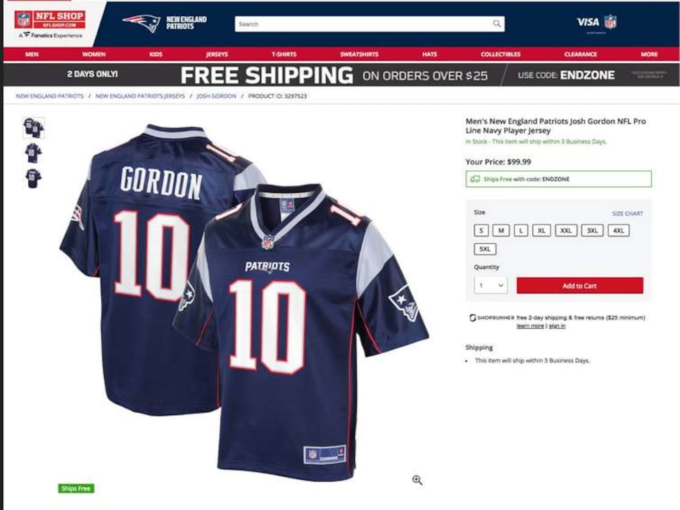 Josh Gordon Signed New England Patriots Signed Jersey