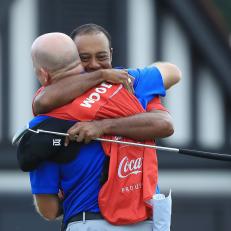 ATLANTA, GA - SEPTEMBER 23:  Tiger Woods of the United States celebrates with caddie Joe LaCava after making a par on the 18th green to win the TOUR Championship at East Lake Golf Club on September 23, 2018 in Atlanta, Georgia.  (Photo by Sam Greenwood/Getty Images)