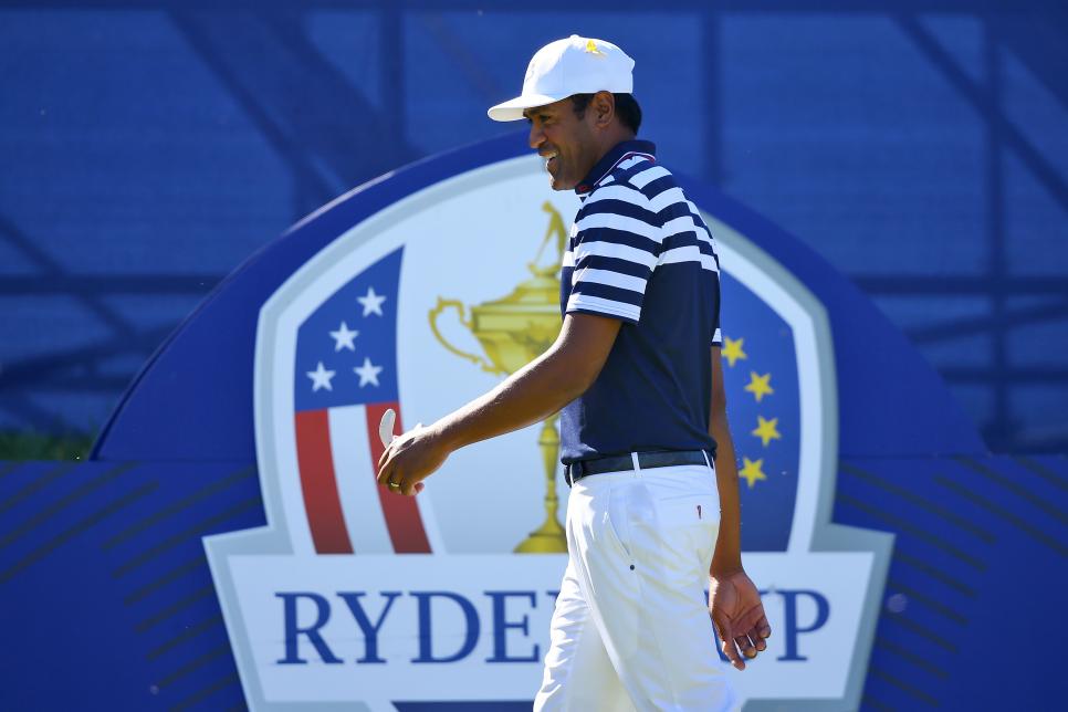USA\'s Tony Finau during preview day three of the Ryder Cup at Le Golf National, Saint-Quentin-en-Yvelines, Paris. (Photo by Gareth Fuller/PA Images via Getty Images)
