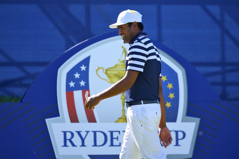 USA\'s Tony Finau during preview day three of the Ryder Cup at Le Golf National, Saint-Quentin-en-Yvelines, Paris. (Photo by Gareth Fuller/PA Images via Getty Images)