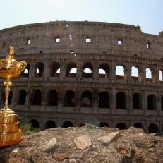 during the Ryder Cup Trophy Tour event on September 13, 2016 in Rome, Italy.The Ryder Cup Trophy Tour will visit several locations across Europe over the coming months to promote the 2016 Ryder Cup which will be held at Hazeltine National Golf Club in Minnesota, from September 30th