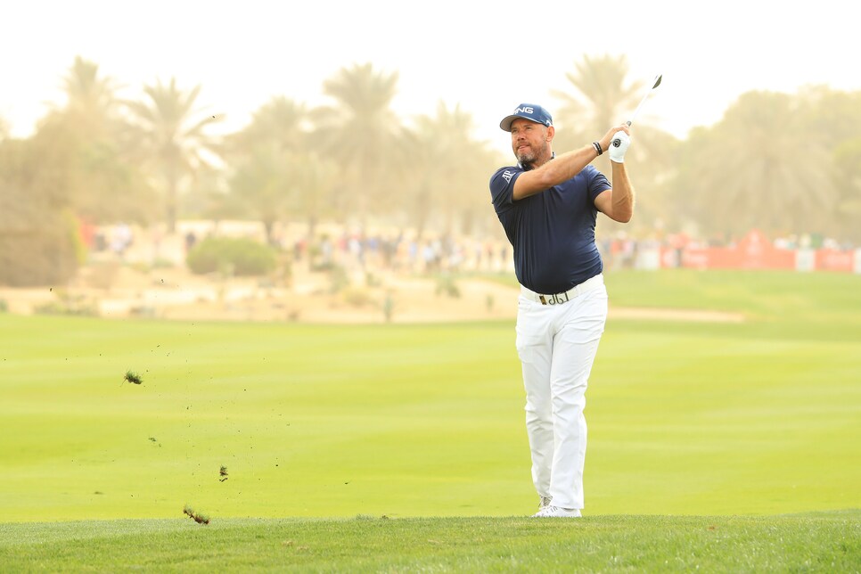 ABU DHABI, UNITED ARAB EMIRATES - JANUARY 19:  Lee Westwood of England plays his second shot on the ninth hole during Day Four of the Abu Dhabi HSBC Golf Championship at Abu Dhabi Golf Club on January 19, 2019 in Abu Dhabi, United Arab Emirates. (Photo by Andrew Redington/Getty Images)