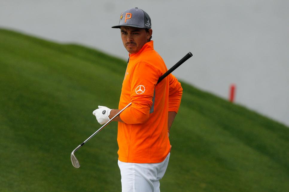 SCOTTSDALE, ARIZONA - FEBRUARY 03: Rickie Fowler waits for an official on the 11th hole during the final round of the Waste Management Phoenix Open at TPC Scottsdale on February 03, 2019 in Scottsdale, Arizona. (Photo by Michael Reaves/Getty Images)