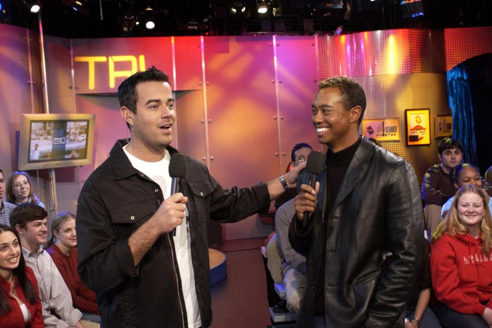 Tiger Woods Promotes "EA Sports Tiger Woods PGA Tour 2002" Video Game on MTV's "TRL" - March 4, 2002