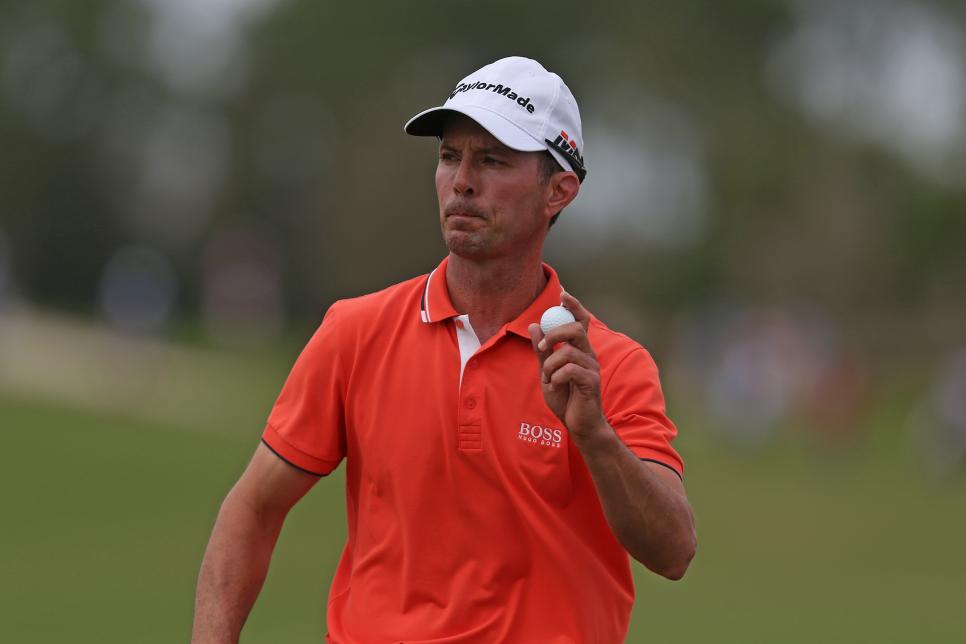 LAKEWOOD RANCH, FLORIDA - FEBRUARY 16:  Mike Weir of Canada waves to the gallery after making par on the 12th hole during the third round of the LECOM Suncoast Classic at Lakewood National Golf Club on February 16, 2019 in Lakewood Ranch, Florida. (Photo by Matt Sullivan/Getty Images)