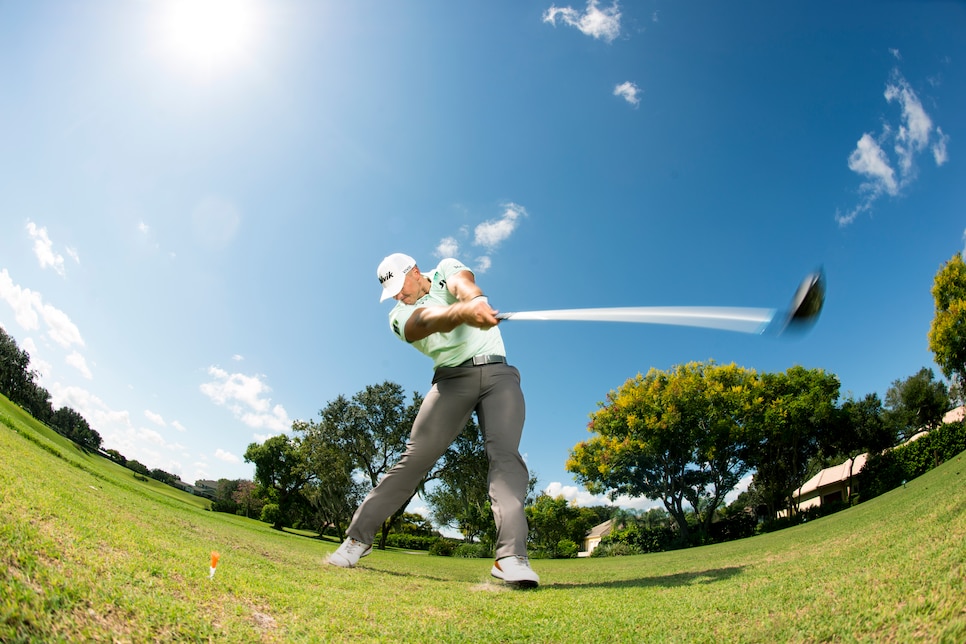 Justin James, 29, 6-foot-1, 215 pounds, won the 2017 World Long Drive Championship.