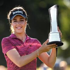 LYTHAM ST ANNES, ENGLAND - AUGUST 05:  Georgia Hall of England poses for a photo with her trophy after winning the tournament during day four of Ricoh Women\'s British Open at Royal Lytham