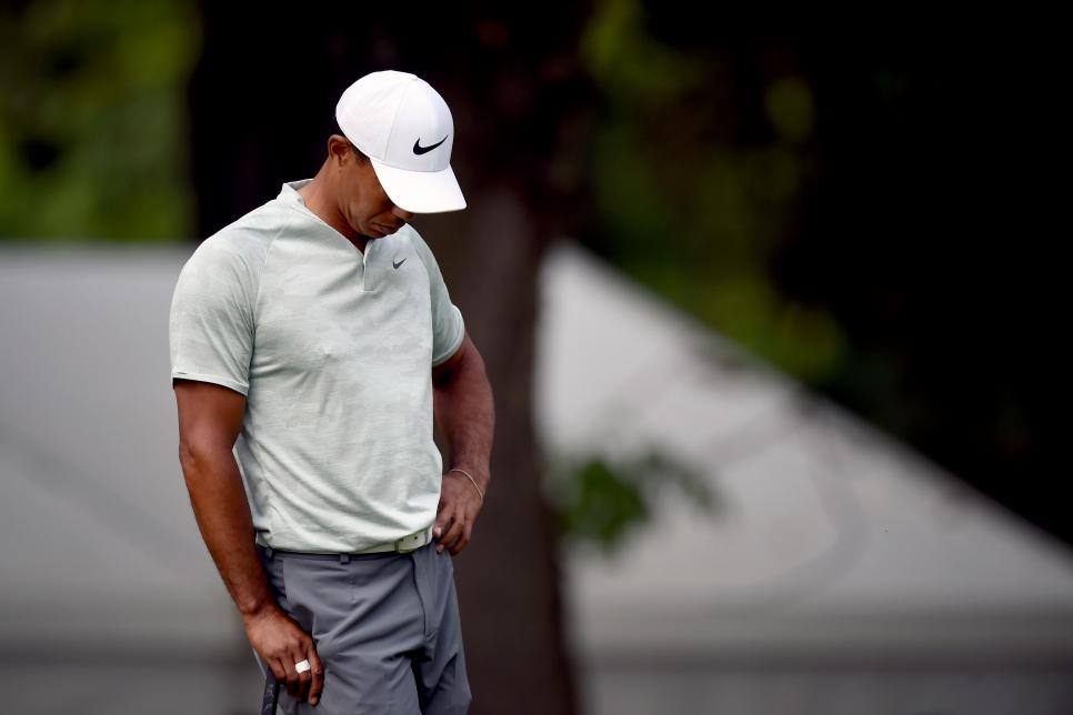 US golfer Tiger Woods waits for his turn on the green of the 18th hole during the third round of the PGA World Golf Championship, at Chapultepec\'s Golf Club in Mexico City on February 23, 2019. (Photo by Alfredo ESTRELLA / AFP)        (Photo credit should read ALFREDO ESTRELLA/AFP/Getty Images)