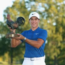 JACKSON, MS - OCTOBER 28:  Cameron Champ poses with the trophy after winning the Sanderson Farms Championship at the Country Club of Jackson on October 28, 2018 in Jackson, Mississippi.  (Photo by Matt Sullivan/Getty Images)