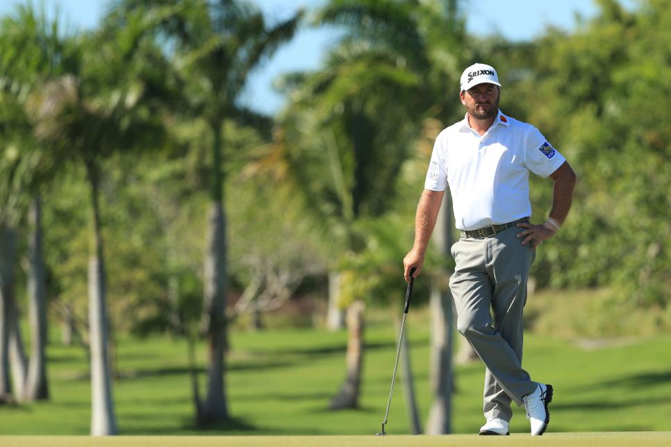 PUNTA CANA, DOMINICAN REPUBLIC - MARCH 31: Graeme McDowell of Northern Ireland prepares to play his shot on the 13th hole during the final round of the Corales Puntacana Resort & Club Championship on March 31, 2019 in Punta Cana, Dominican Republic. (Photo by Mike Ehrmann/Getty Images)