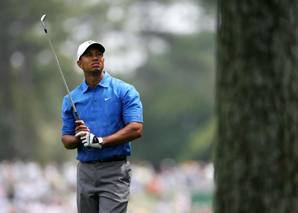 AUGUSTA, GA - APRIL 07:  Tiger Woods after playing his shot from the first fairway during the second round of The Masters at the Augusta National Golf Club on April 7, 2006 in Augusta, Georgia.  (Photo by Andrew Redington/Getty Images)