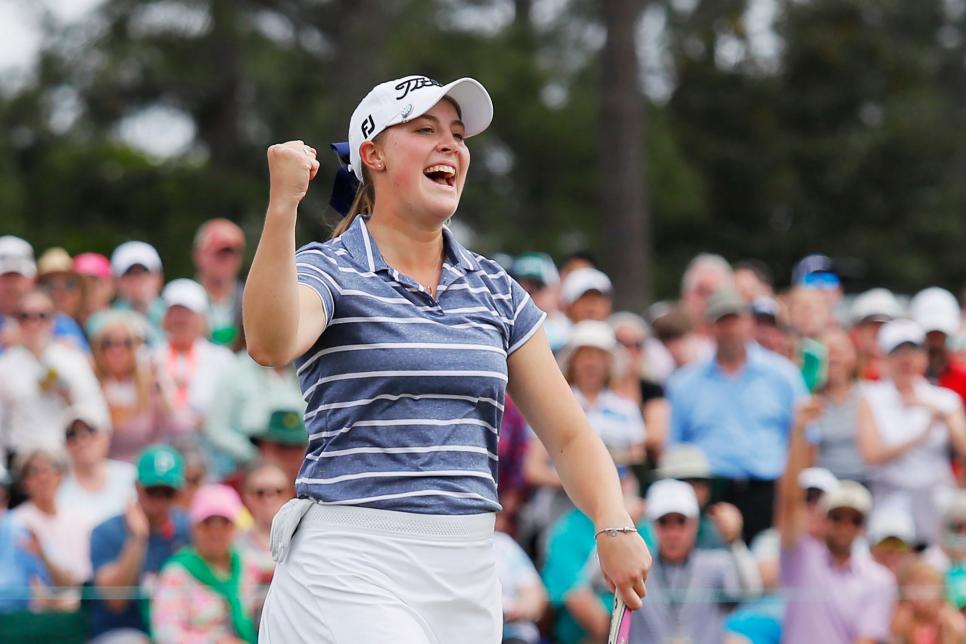 AUGUSTA, GEORGIA - APRIL 06:  Jennifer Kupcho of the United States celebrates on the 18th green after winning during the final round of the Augusta National Women\'s Amateur at Augusta National Golf Club on April 06, 2019 in Augusta, Georgia. (Photo by Kevin C.  Cox/Getty Images)