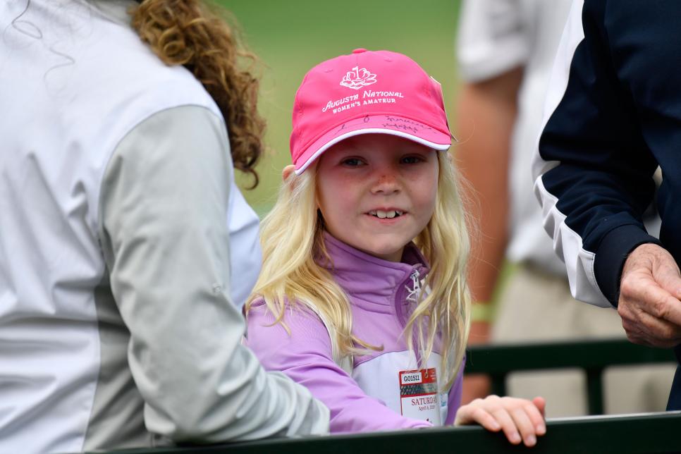 A young girl looks on during the final round of the Augusta National Women\'s Amateur, Saturday, April 6, 2019.