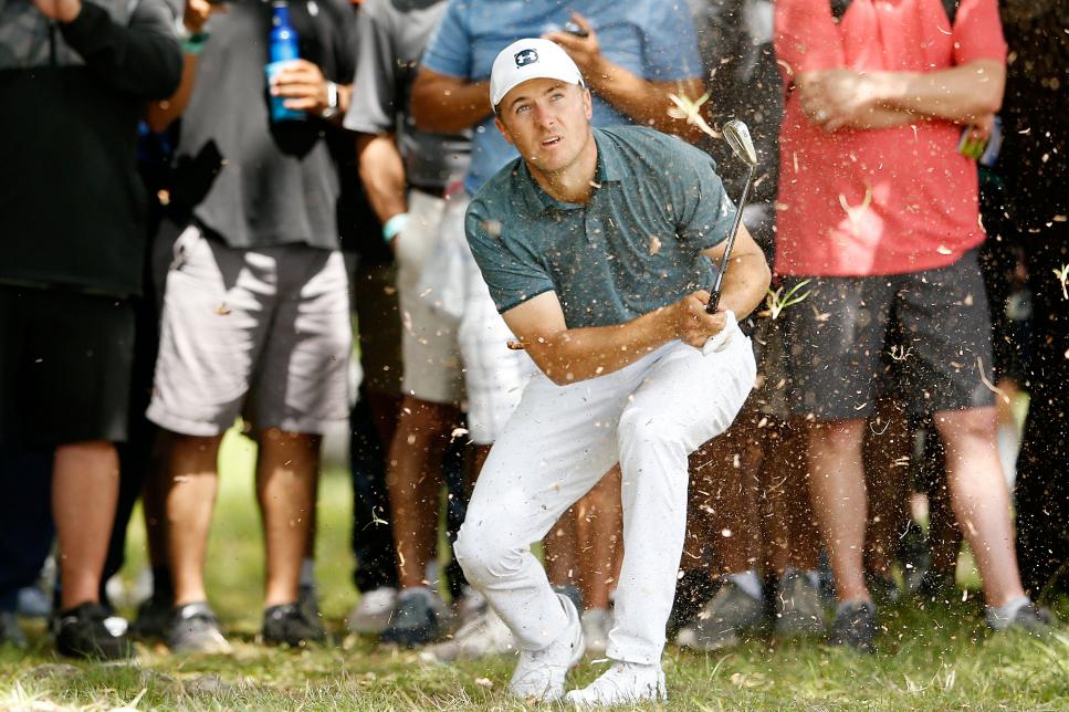 SAN ANTONIO, TEXAS - APRIL 04:  Jordan Spieth of the United States plays his second shot on the first hole during the first round of the 2019 Valero Texas Open at TPC San Antonio Oaks Course on April 04, 2019 in San Antonio, Texas. (Photo by Michael Reaves/Getty Images)
