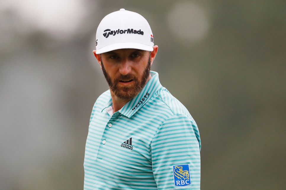 AUGUSTA, GEORGIA - APRIL 08:  Dustin Johnson of the United States looks on during a practice round prior to The Masters at Augusta National Golf Club on April 08, 2019 in Augusta, Georgia. (Photo by Kevin C. Cox/Getty Images)