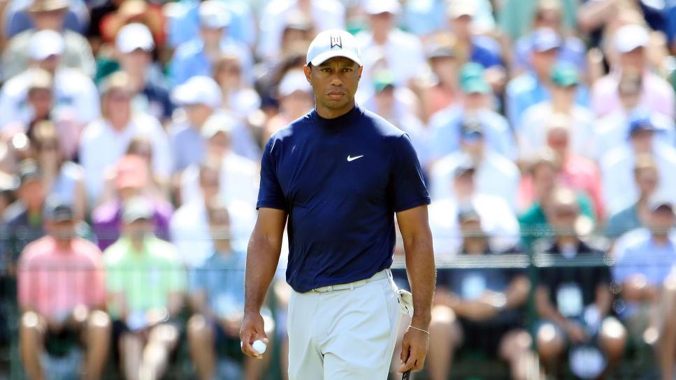 AUGUSTA, GEORGIA - APRIL 11: Tiger Woods of the United States looks on from the 15th green during the first round of the Masters at Augusta National Golf Club on April 11, 2019 in Augusta, Georgia. (Photo by Andrew Redington/Getty Images)