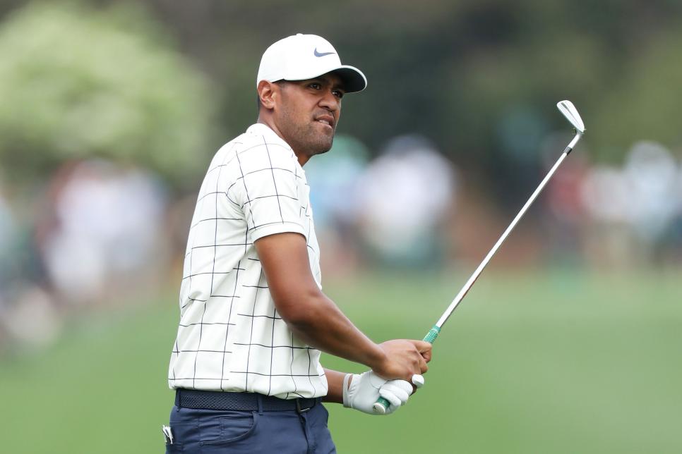 AUGUSTA, GEORGIA - APRIL 13: Tony Finau of the United States plays a shot on the fifth hole during the third round of the Masters at Augusta National Golf Club on April 13, 2019 in Augusta, Georgia. (Photo by David Cannon/Getty Images)