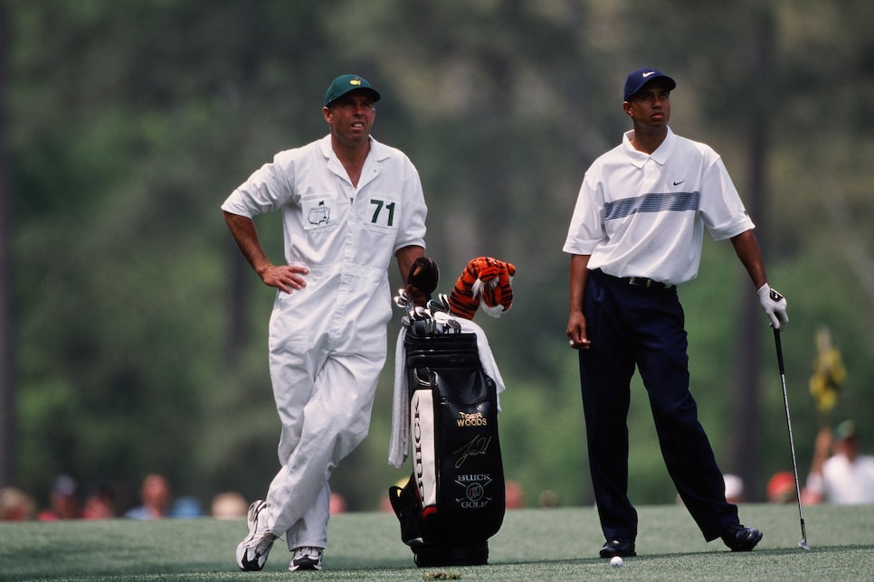 Tiger Woods And Stevie Williams During The 2001 Masters Tournament