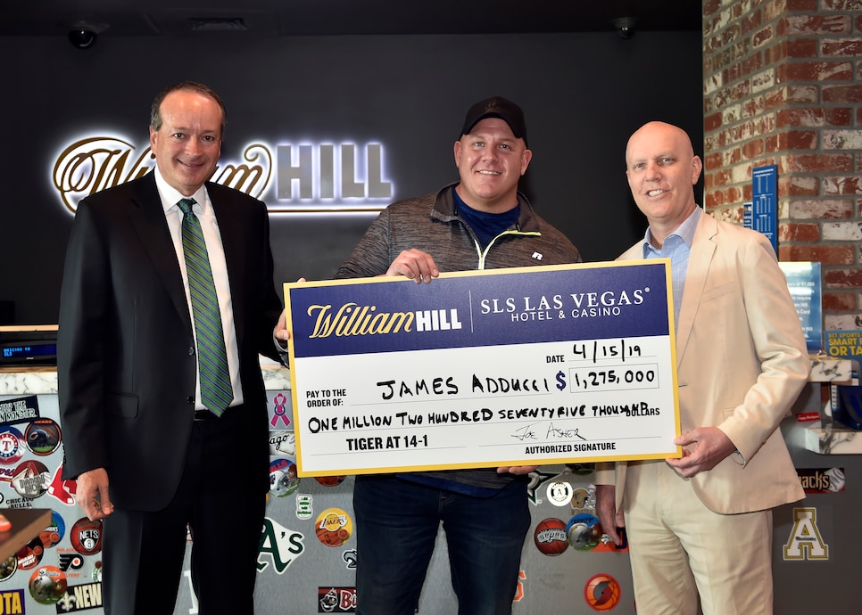 William Hill US Presents Bettor With $1.19M Check At William Hill Sports Book At SLS Casino After Tiger Woods' Masters Victory