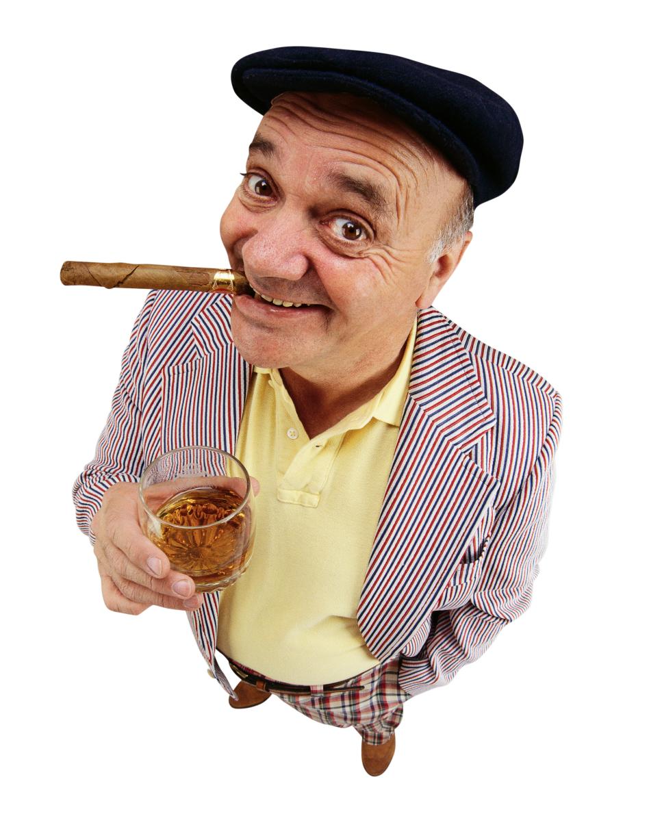 Happy Golfer with Cigar and Scotch