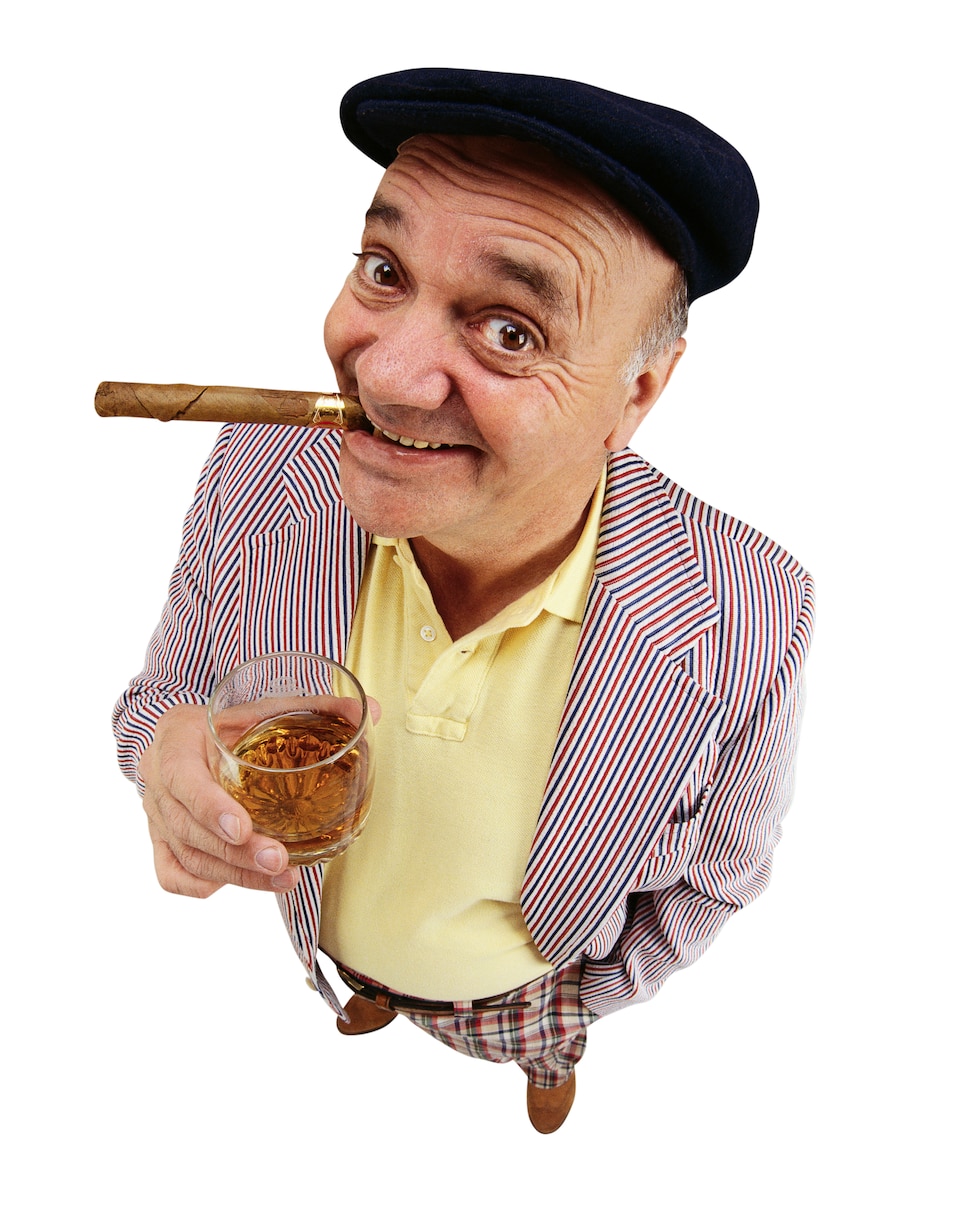 Happy Golfer with Cigar and Scotch