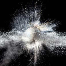 closeup on real explosion with black background