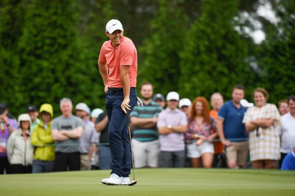 CHARLOTTE, NC - MAY 05: Rory McIlroy of Northern Ireland reacts to a missed putt on the fifth green during the final round of the Wells Fargo Championship at Quail Hollow Club on May 5, 2019 in Charlotte, North Carolina. (Photo by Ben Jared/PGA TOUR)