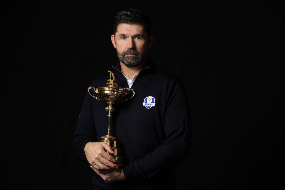 ASCOT, ENGLAND - JANUARY 07:  Padriaig Harrington poses with the Ryder Cup trophy after being named as European Ryder Cup Captain for 2020 on January 07, 2019 in Ascot, England. (Photo by Andrew Redington/Getty Images)