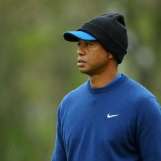 BETHPAGE, NEW YORK - MAY 13:  Tiger Woods of the United States looks on during a practice round prior to the 2019 PGA Championship at the Bethpage Black course on May 13, 2019 in Bethpage, New York. (Photo by Warren Little/Getty Images)