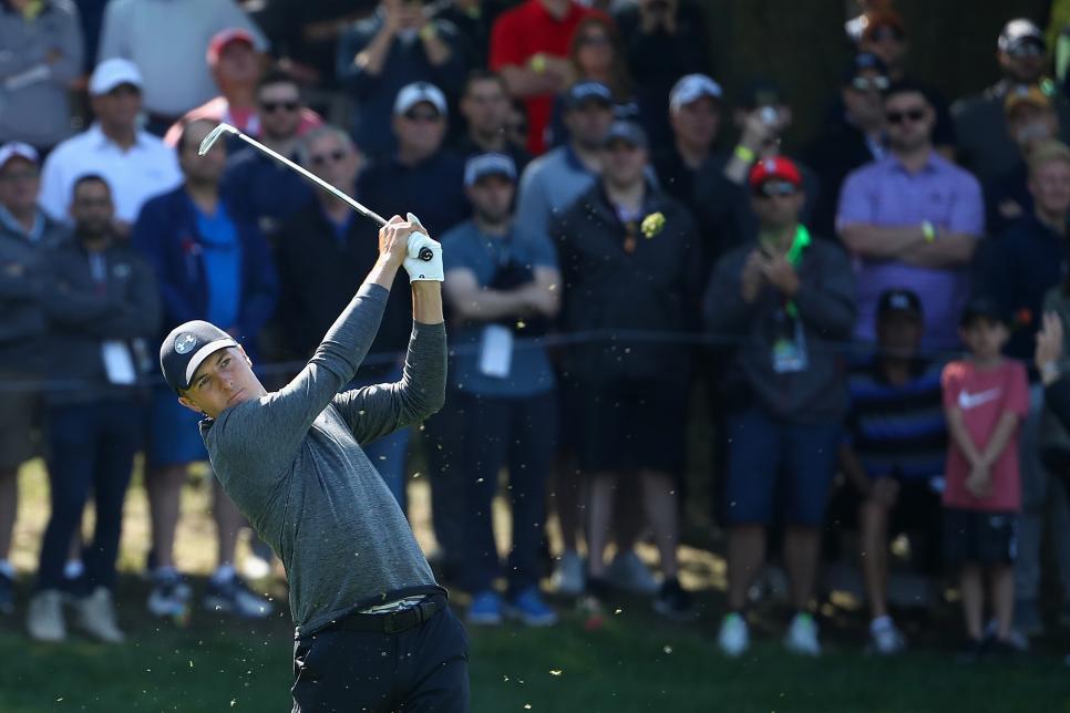 FARMINGDALE, NEW YORK - MAY 17:  Jordan Spieth of the United States plays a tee shot on the 17th hole during the second round of the 2019 PGA Championship at the Bethpage Black course on May 17, 2019 in Farmingdale, New York. (Photo by Christian Petersen/PGA of America/PGA of America via Getty Images)