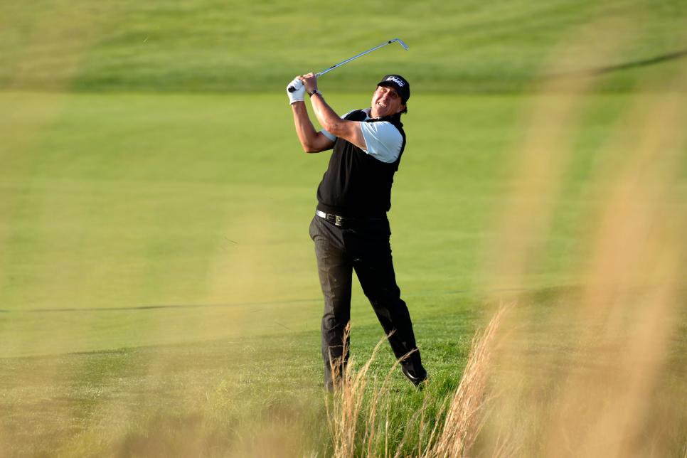 Phil Mickelson second shot on 18 during the first round of the 2019 PGA Championship held in Farmingdale, NY at Bethpage Black on Thursday, May 16, 2019.