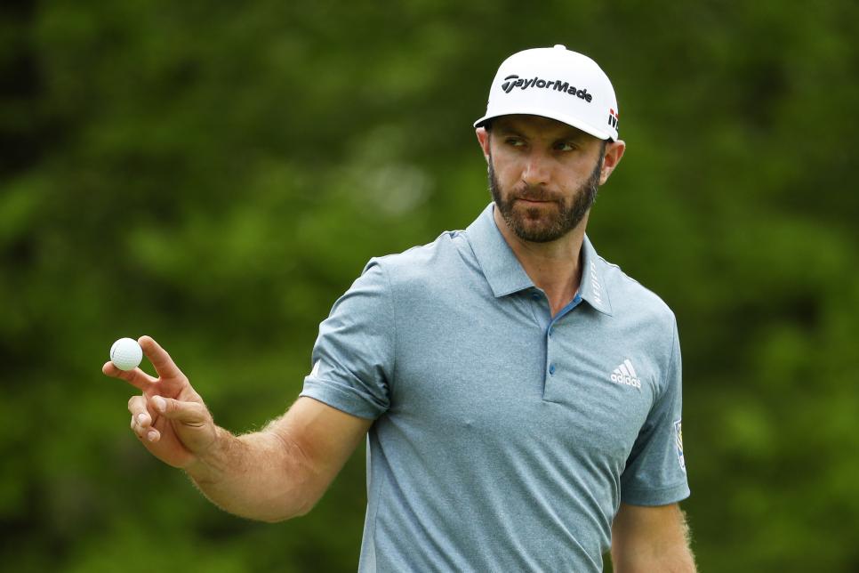 FARMINGDALE, NEW YORK - MAY 19: Dustin Johnson of the United States reacts to his putt on the third green during the final round of the 2019 PGA Championship at the Bethpage Black course on May 19, 2019 in Farmingdale, New York. (Photo by Patrick Smith/Getty Images)