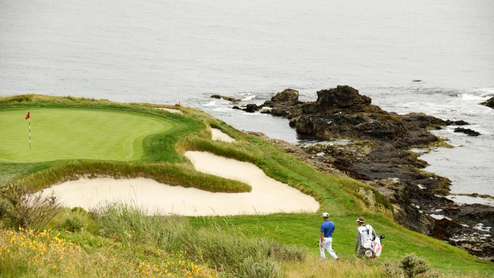 PEBBLE BEACH, CALIFORNIA - JUNE 15: Gary Woodland of the United States and caddie, Brennan Little, walk up the seventh hole during the third round of the 2019 U.S. Open at Pebble Beach Golf Links on June 15, 2019 in Pebble Beach, California. (Photo by Harry How/Getty Images)