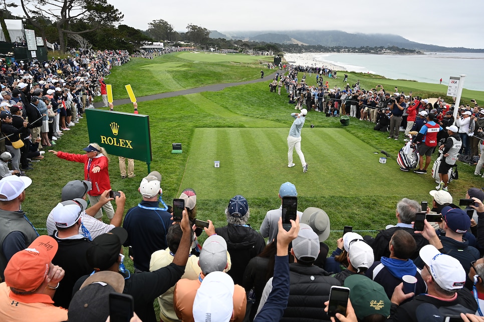 PEBBLE BEACH, CALIFORNIA - JUNE 16: Brooks Koepka of the United States plays a shot from the tenth tee during the final round of the 2019 U.S. Open at Pebble Beach Golf Links on June 16, 2019 in Pebble Beach, California. (Photo by Ross Kinnaird/Getty Images)