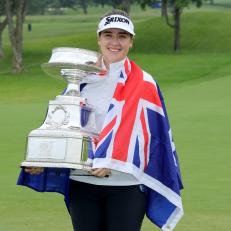 CHASKA, MINNESOTA - JUNE 23: Hannah Green of Australia poses with the trophy after her one shot victory in the final round of the 2019 KPMG Women\'s PGA Championship at Hazeltine National Golf Club on June 23, 2019 in Chaska, Minnesota. (Photo by David Cannon/Getty Images)
