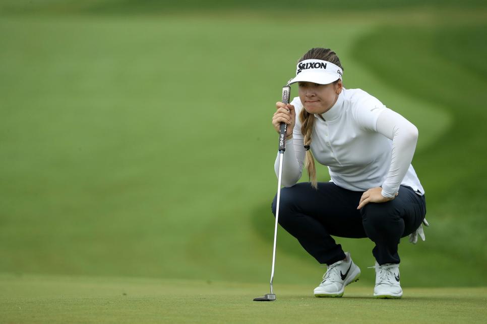 CHASKA, MINNESOTA - JUNE 23: Hannah Green of Australia lines up a putt on the first green during the final round of the KPMG PGA Championship at Hazeltine National Golf Club on June 23, 2019 in Chaska, Minnesota. (Photo by Streeter Lecka/PGA of America/PGA of America via Getty Images)
