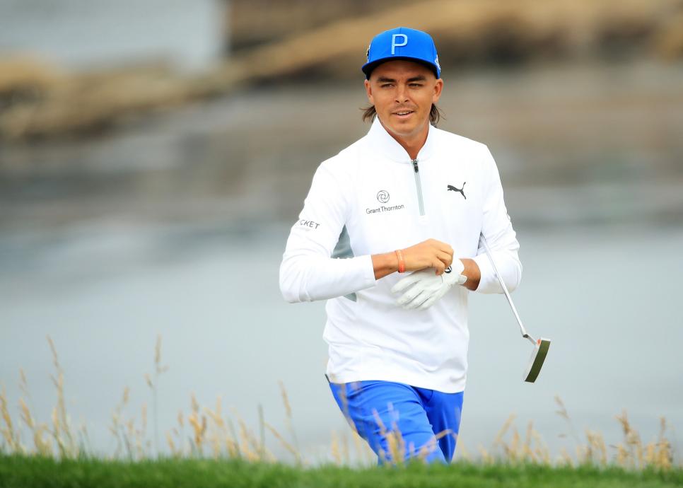 PEBBLE BEACH, CALIFORNIA - JUNE 13: Rickie Fowler of the United States reacts to his third shot on the sixth hole during the first round of the 2019 U.S. Open at Pebble Beach Golf Links on June 13, 2019 in Pebble Beach, California. (Photo by Andrew Redington/Getty Images)
