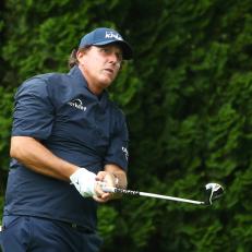 CROMWELL, CONNECTICUT - JUNE 21: Phil Mickelson of the United States plays his shot from the ninth tee during the second round of the Travelers Championship at TPC River Highlands on June 21, 2019 in Cromwell, Connecticut. (Photo by Tim Bradbury/Getty Images)