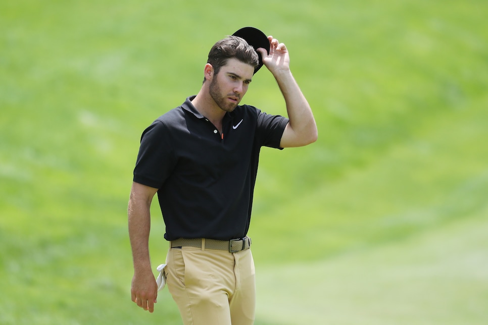 CROMWELL, CONNECTICUT - JUNE 22: Matthew Wolff of the United States reacts on the 18th green during the third round of the Travelers Championship at TPC River Highlands on June 22, 2019 in Cromwell, Connecticut. (Photo by Rob Carr/Getty Images)