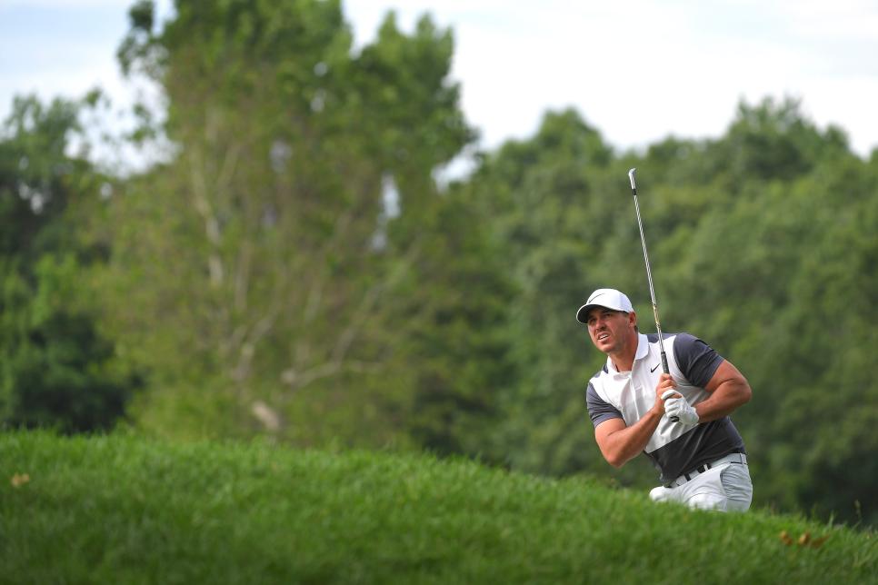CROMWELL, CT - JUNE 21: Brooks Koepka plays a bunker shot on the 13th hole during the second round of the Travelers Championship at TPC River Highlands on June 21, 2019 in Cromwell, Connecticut. (Photo by Stan Badz/PGA TOUR via Getty Images)
