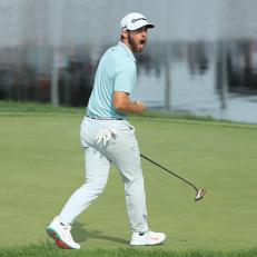 BLAINE, MINNESOTA - JULY 07: Matthew Wolff of the United States celebrates after a eagle putt on the 18th green to win the 3M Open at TPC Twin Cities on July 07, 2019 in Blaine, Minnesota. (Photo by Sam Greenwood/Getty Images)