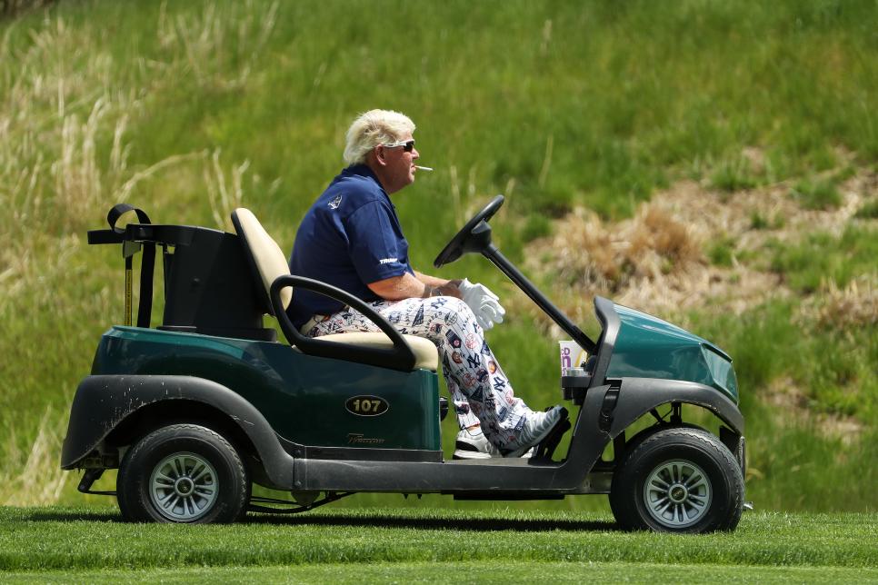 FARMINGDALE, NEW YORK - MAY 16: John Daly of the United States drives a cart on the 11th hole during the first round of the 2019 PGA Championship at the Bethpage Black course on May 16, 2019 in Farmingdale, New York. (Photo by Patrick Smith/Getty Images)