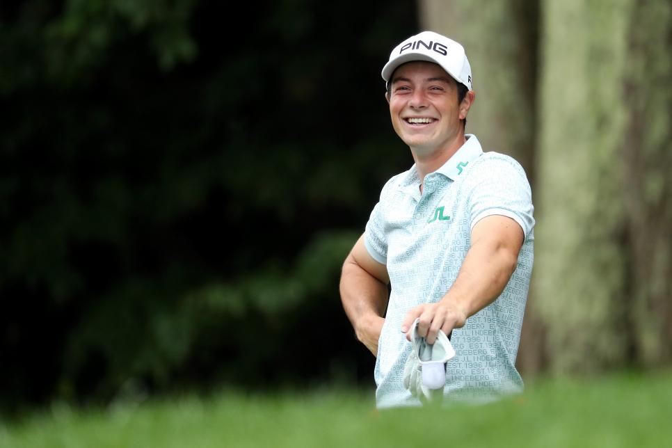 CROMWELL, CONNECTICUT - JUNE 20: Viktor Hovland of Norway reacts on the 15th tee during the first round of the Travelers Championship at TPC River Highlands on June 20, 2019 in Cromwell, Connecticut. (Photo by Rob Carr/Getty Images)