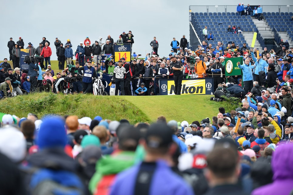 PORTRUSH, NORTHERN IRELAND - JULY 21: Shane Lowry of Ireland plays his shot from the 14th tee during the final round of the 148th Open Championship held on the Dunluce Links at Royal Portrush Golf Club on July 21, 2019 in Portrush, United Kingdom. (Photo by Stuart Franklin/Getty Images)