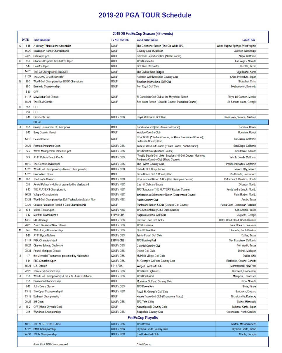 Pga Tour Schedule 2022 Pdf Pga Tour Announces New Schedule Featuring 2020 Olympics Off-Week And A  Significant Wgc Move | Golf News And Tour Information | Golf Digest