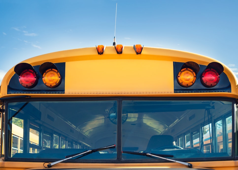 Front view of a yellow school bus