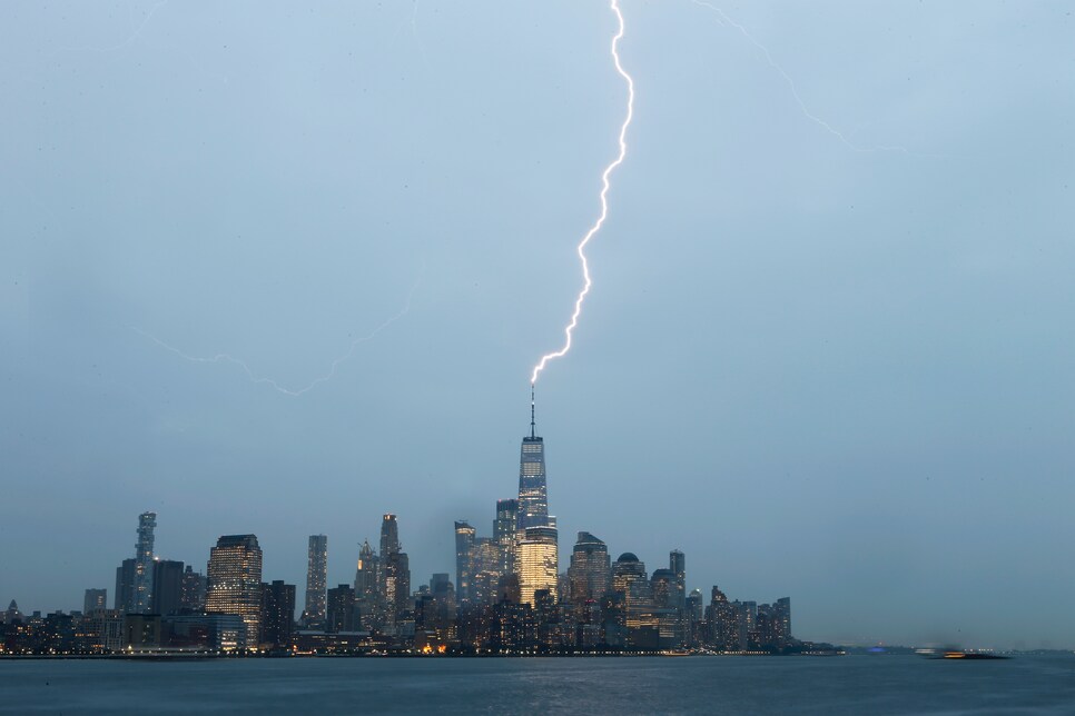 Lightning Strikes One World Trade Center in New York City