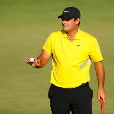 JERSEY CITY, NEW JERSEY - AUGUST 10: Patrick Reed of the United States reacts on the 18th green during the third round of The Northern Trust at Liberty National Golf Club on August 10, 2019 in Jersey City, New Jersey. (Photo by Kevin C. Cox/Getty Images)
