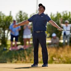 VILAMOURA, PORTUGAL - SEPTEMBER 23:  Tom Lewis of England celebrates the victory after the final round of Portugal Masters at Dom Pedro Victoria Golf Course on September 23, 2018 in Vilamoura, Portugal.  (Photo by Quality Sport Images/Getty Images)