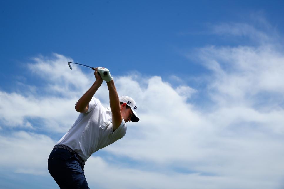PEBBLE BEACH, CALIFORNIA - JUNE 11: Patrick Cantlay of the United States plays a shot from the fifth tee during a practice round prior to the 2019 U.S. Open at Pebble Beach Golf Links on June 11, 2019 in Pebble Beach, California. (Photo by Ezra Shaw/Getty Images)